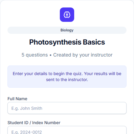 Student entering their name to start a quiz